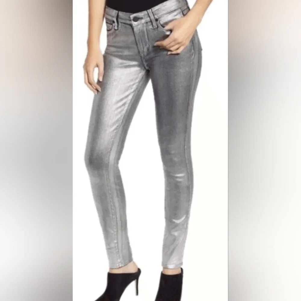 PAIGE SILVER SKINNY Verdugo Metallic Ankle Coated Jeans - Picture 2 of 5